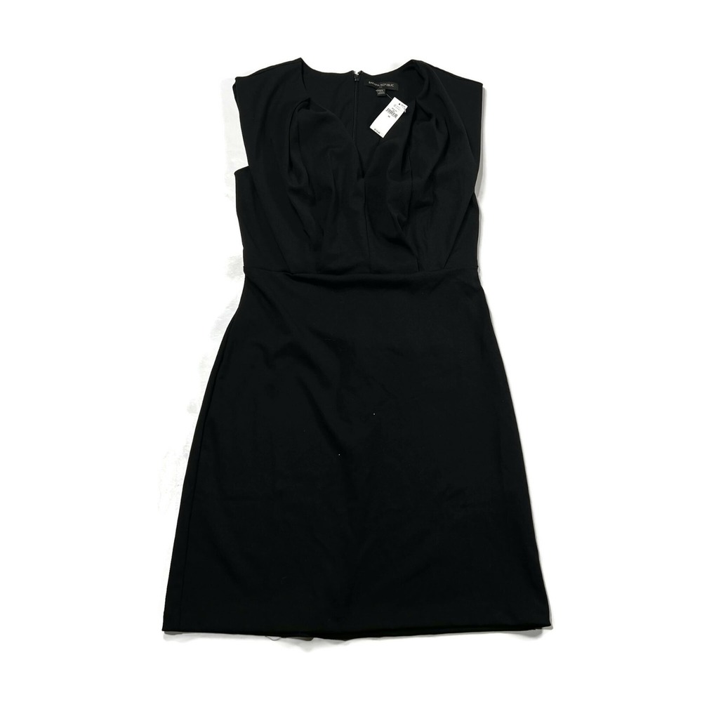 Banana Republic Ponte Knit Dress Black Womens XS V-Neck Cap Sleeves NWT‎